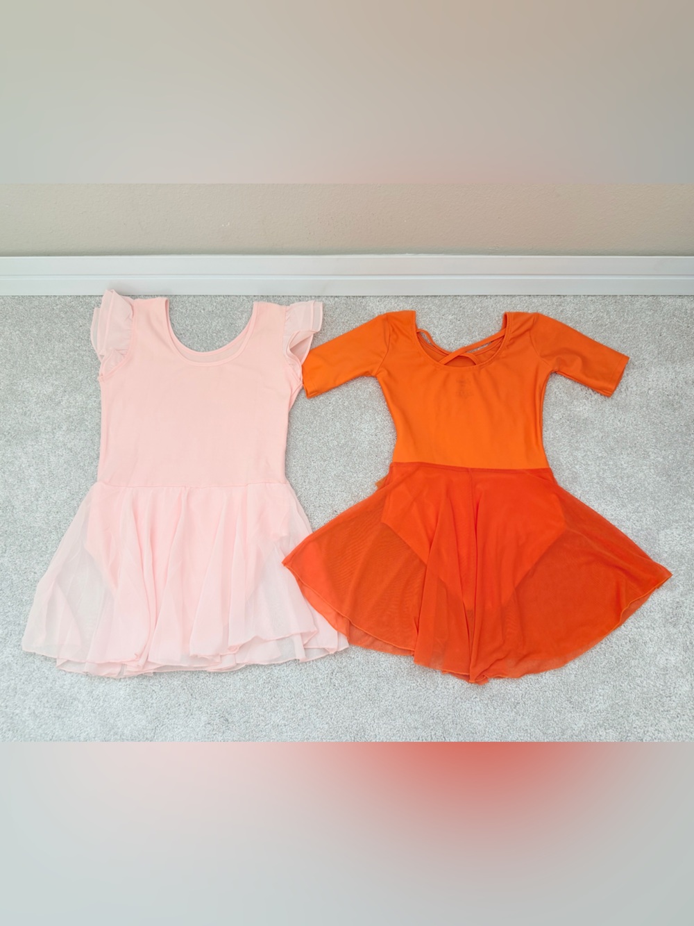 Set of 2 Girls Dance Pink & Orange Skirted Leotards, Size L, 150 cm